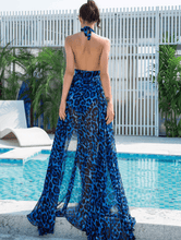 Load image into Gallery viewer, Leopard Halter Neck Backless Split Dress
