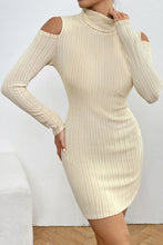Load image into Gallery viewer, Ribbed Turtleneck Cold Shoulder Long Sleeve Mini Dress
