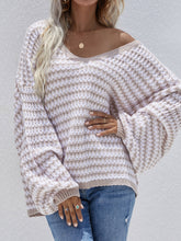 Load image into Gallery viewer, Striped Drop Shoulder V-Neck Pullover Sweater
