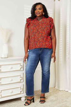 Load image into Gallery viewer, Double Take Floral Flutter Sleeve Notched Neck Blouse
