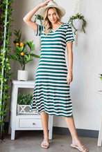 Load image into Gallery viewer, Striped V-Neck Short Sleeve Side Slit Dress
