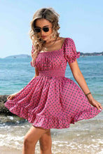 Load image into Gallery viewer, Polka Dot Square Neck Smocked Waist Dress
