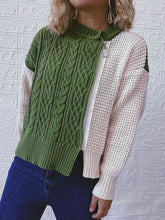 Load image into Gallery viewer, Cable-Knit Contrast Zip-Up Cardigan
