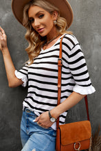 Load image into Gallery viewer, Striped Tie Back Flare Sleeve Knit Top
