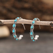 Load image into Gallery viewer, Artificial Turquoise Silver-Plated Hoop Earrings
