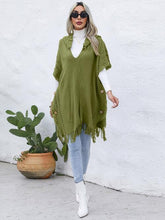 Load image into Gallery viewer, Fringe Trim Buttoned Hooded Poncho
