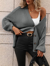 Load image into Gallery viewer, Button Down Horizontal-Ribbing Longline Cardigan
