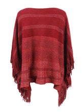 Load image into Gallery viewer, Striped Boat Neck Poncho with Fringes
