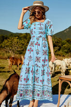 Load image into Gallery viewer, Floral Ruched Puff Sleeve Tiered Maxi Dress
