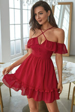 Load image into Gallery viewer, Crisscross Decorative Button Frill Trim Dress
