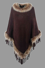 Load image into Gallery viewer, Faux Fur Trim Fringed Poncho
