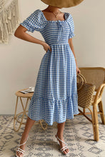 Load image into Gallery viewer, Plaid Cutout Square Neck Smocked Dress
