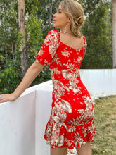 Load image into Gallery viewer, Floral Sweetheart Neck Puff Sleeve Ruffle Hem Dress
