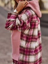 Load image into Gallery viewer, Plaid Drawstring Dropped Shoulder Hoodie
