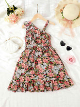 Load image into Gallery viewer, Floral Asymmetrical Neck Ruffled Dress
