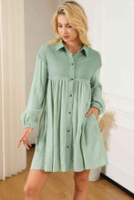 Load image into Gallery viewer, Buttoned Collared Neck Dropped Shoulder Mini Dress
