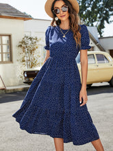 Load image into Gallery viewer, Polka Dot Short Flounce Sleeve Tiered Midi Dress
