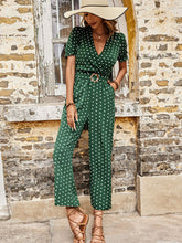 Load image into Gallery viewer, Polka Dot Belted Flounce Sleeve Jumpsuit with Pockets
