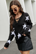 Load image into Gallery viewer, Star Pattern Lace-Up Drop Shoulder Sweater
