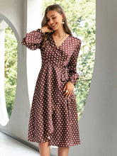 Load image into Gallery viewer, Polka Dot Tie-Waist Surplice Wrap Dress
