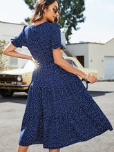 Load image into Gallery viewer, Polka Dot Short Flounce Sleeve Tiered Midi Dress
