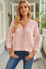 Load image into Gallery viewer, Swiss Dot Three-Quarter Sleeve Spliced Lace Blouse

