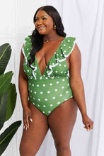 Load image into Gallery viewer, Marina West Swim Moonlit Dip Ruffle Plunge Swimsuit in Mid Green
