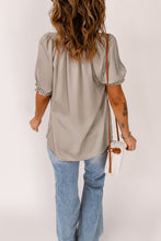 Load image into Gallery viewer, Frill Trim Tie Neck Puff Sleeve Top
