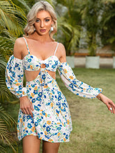 Load image into Gallery viewer, Floral Cutout Cold-Shoulder Ruffle Hem Dress
