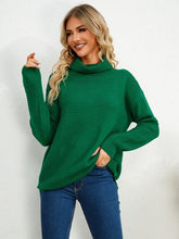 Load image into Gallery viewer, Slit Turtleneck Dropped Shoulder Sweater
