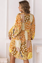 Load image into Gallery viewer, Patchwork Button Front Puff Sleeve Babydoll Dress
