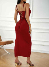 Load image into Gallery viewer, Lace-Up Spaghetti Strap Slit Dress
