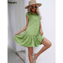 Load image into Gallery viewer, Collared Neck Buttoned Cap Sleeve Mini Dress
