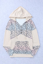 Load image into Gallery viewer, Leopard Color Block Buttoned Drawstring Detail Hoodie
