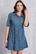 Load image into Gallery viewer, Button Up Collared Neck Tiered Denim Dress
