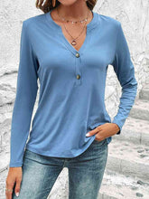 Load image into Gallery viewer, Buttoned Notched Neck Long Sleeve Top
