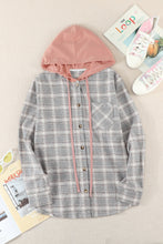 Load image into Gallery viewer, Plaid Drawstring Hooded Shirt Jacket
