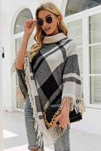 Load image into Gallery viewer, Plaid Turtleneck Fringe Hem Poncho
