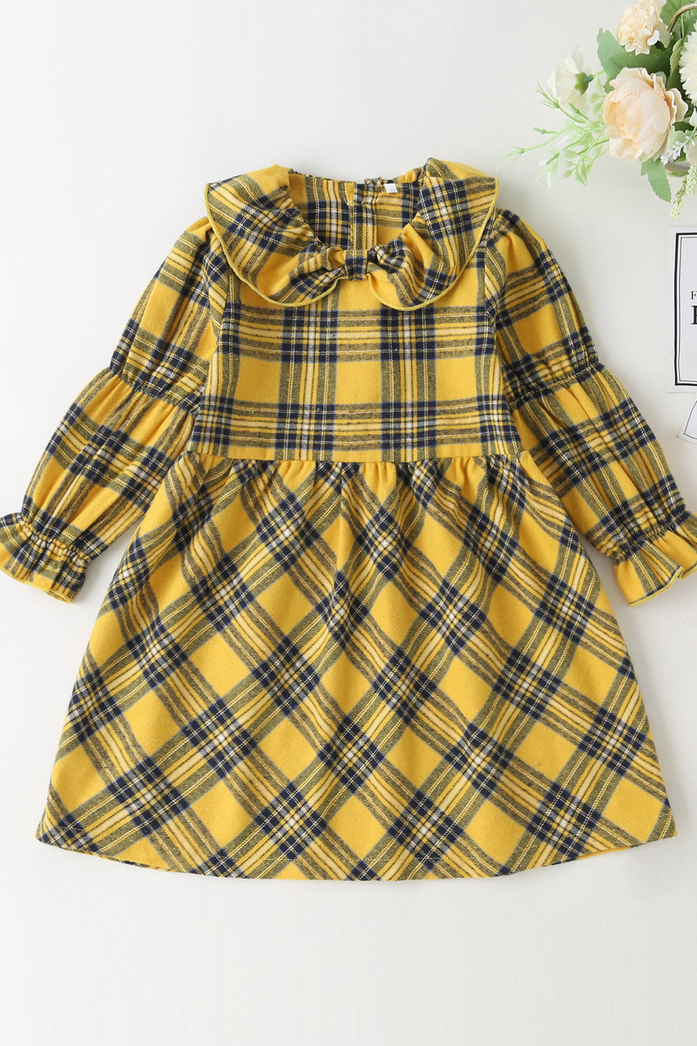 Girls Ruffle Sleeves Plaid Dress