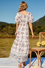 Load image into Gallery viewer, Floral Ruched Puff Sleeve Tiered Maxi Dress
