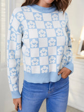 Load image into Gallery viewer, Checkerboard Ribbed Trim Crewneck Sweater
