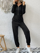 Load image into Gallery viewer, Zip Up Elastic Waist Hooded Jogger Jumpsuit
