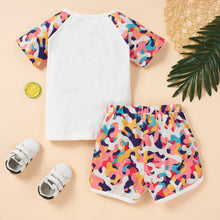 Load image into Gallery viewer, Kids HELLO GIRL Printed Raglan Sleeve Tee and Shorts Set
