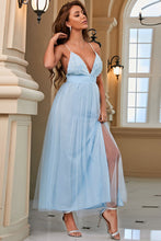 Load image into Gallery viewer, Embroidered Crisscross Plunge Split Tulle Dress
