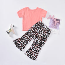 Load image into Gallery viewer, Girls Bow Detail Top and Leopard Flare Pants Set
