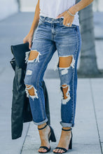 Load image into Gallery viewer, Distressed Frayed Trim Straight Leg Jeans
