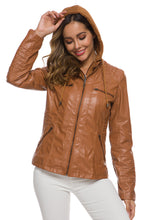 Load image into Gallery viewer, Zipper Front Hooded PU Leather Jacket
