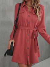 Load image into Gallery viewer, Button Down Belted Long Sleeve Shirt Dress
