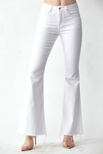 Load image into Gallery viewer, RISEN Mid-Rise Raw Hem Flare Jeans in White
