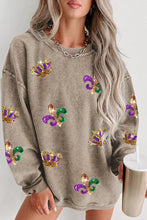 Load image into Gallery viewer, Mardi Gras Sequin Round Neck Dropped Shoulder Sweatshirt
